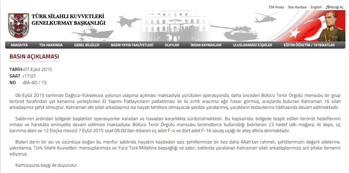 Resmi açıklama yapıldı; 16 Şehit, 6 yaralı - Kırıkkale Haber, Son Dakika Kırıkkale Haberleri