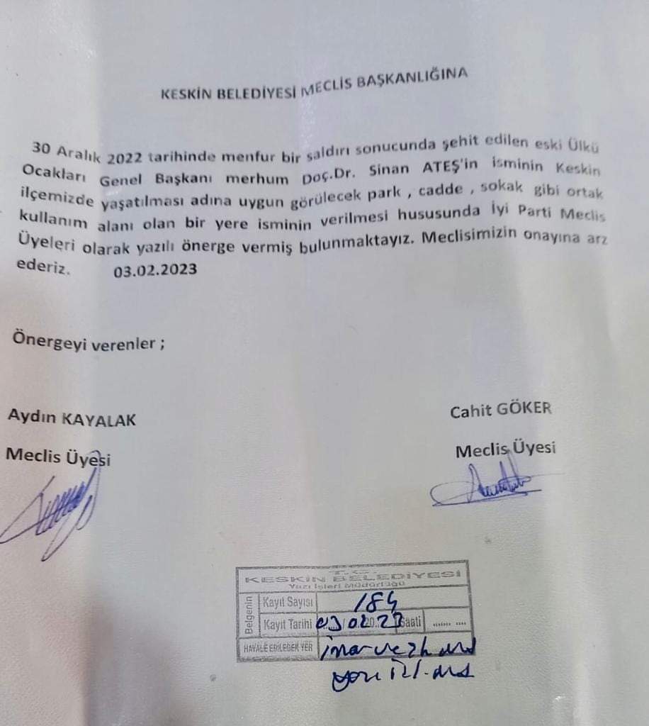 Sinan Ateş İsmini Keskin’de Yaşatalım - Kırıkkale Haber, Son Dakika Kırıkkale Haberleri