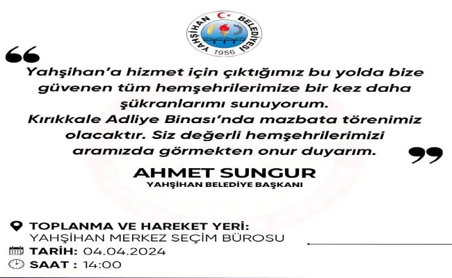 Ahmet Sungur'dan mazbata törenine davet - Kırıkkale Haber, Son Dakika Kırıkkale Haberleri Ahmet Sungur'dan mazbata törenine davet - Kırıkkale Haber, Son Dakika Kırıkkale Haberleri