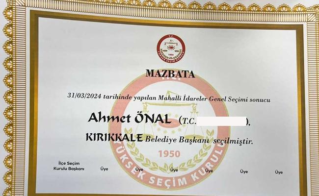 Ahmet Önal'ın mazbatası hazır - Kırıkkale Haber, Son Dakika Kırıkkale Haberleri