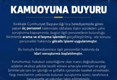 KIRIKKALE BELEDİYESİ'NDEN GÖZALTILAR SONRASI İLK AÇIKLAMA - Kırıkkale Haber, Son Dakika Kırıkkale Haberleri KIRIKKALE BELEDİYESİ'NDEN GÖZALTILAR SONRASI İLK AÇIKLAMA - Kırıkkale Haber, Son Dakika Kırıkkale Haberleri