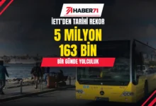 Haber71 | İETT yolculuk rekoru — Mobil uyumlu kapak İETT’den tarihi rekor: bir günde 5 milyon 163 bin yolculuk. Haber71 logolu, masaüstü ve mobil manşete uygun kırmızı-sarı kapak.
