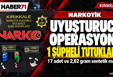 Haber71 kapak — Kırıkkale’de uyuşturucu operasyonu: 1 şüpheli tutuklandı Haber71: Kırıkkale’de uyuşturucu operasyonunda bir şüpheli tutuklandı. Temsili görsel.