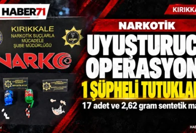 Haber71 kapak — Kırıkkale’de uyuşturucu operasyonu: 1 şüpheli tutuklandı Haber71: Kırıkkale’de uyuşturucu operasyonunda bir şüpheli tutuklandı. Temsili görsel.