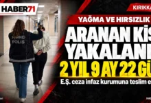 Haber71 kapak — Kırıkkale’de yağma ve hırsızlıktan aranan kişi yakalandı Haber71: Yağma ve hırsızlıktan aranan E.Ş., 2 yıl 9 ay 22 gün hapis cezası nedeniyle ceza infaz kurumuna teslim edildi. Temsili görsel.