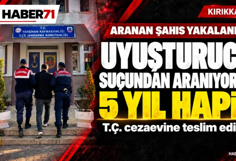 Haber71 kapak — Kırıkkale’de 5 yıl hapis cezasıyla aranan T.Ç. yakalandı Haber71: Uyuşturucu suçundan aranan T.Ç., 5 yıl hapis cezası nedeniyle cezaevine teslim edildi. Temsili görsel.
