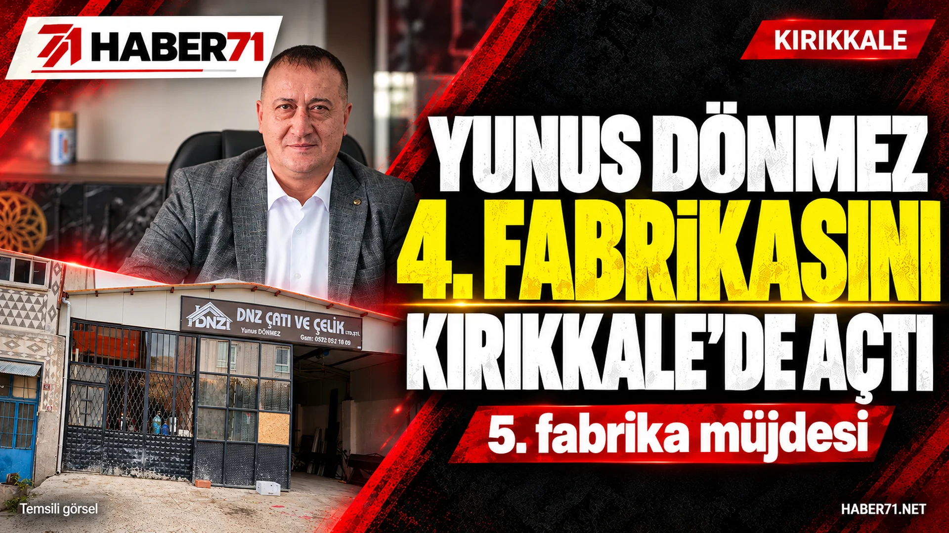 Yunus Dönmez dördüncü fabrikasını Kırıkkale’de açtı | Haber71 kapak Yunus Dönmez’in dördüncü fabrikasını Kırıkkale’de açmasını ve beşinci fabrika planını anlatan temsili haber kapağı