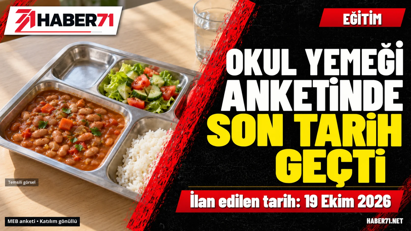Okul yemeği anketlerinde ilan edilen 19 Ekim tarihi geçti Haber71 haber kapağı: Okul yemeği anketlerinde ilan edilen 19 Ekim tarihi geçti